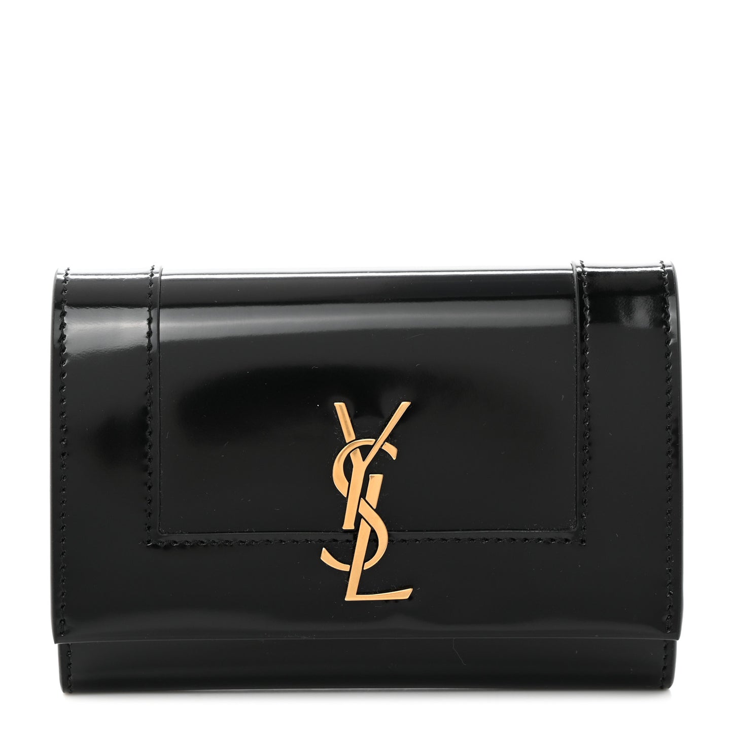 Shiny Calfskin Small Monogram Cassandre Envelope Wallet Black