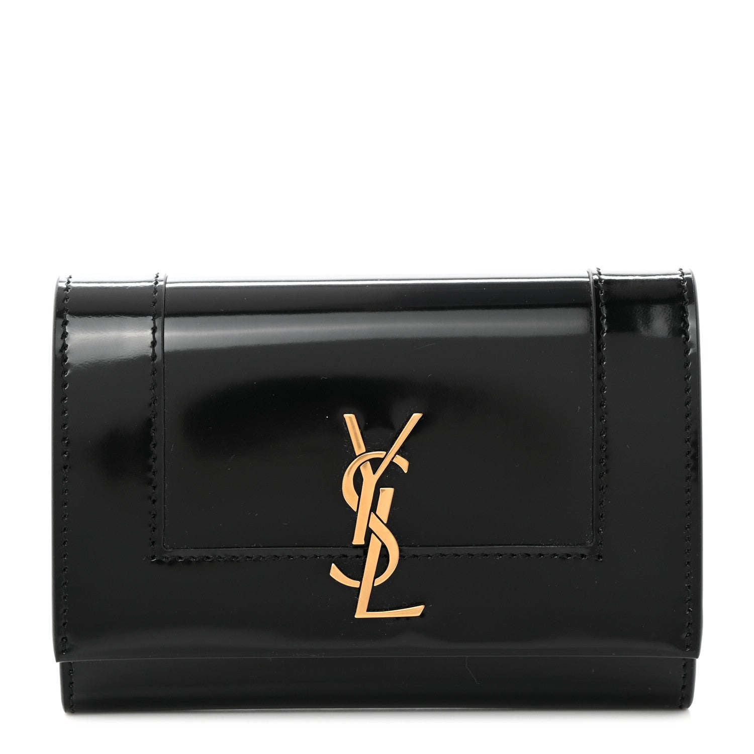 Saint Laurent Shiny Calfskin Small Monogram Cassandre Envelope Wallet Black 1 of 6