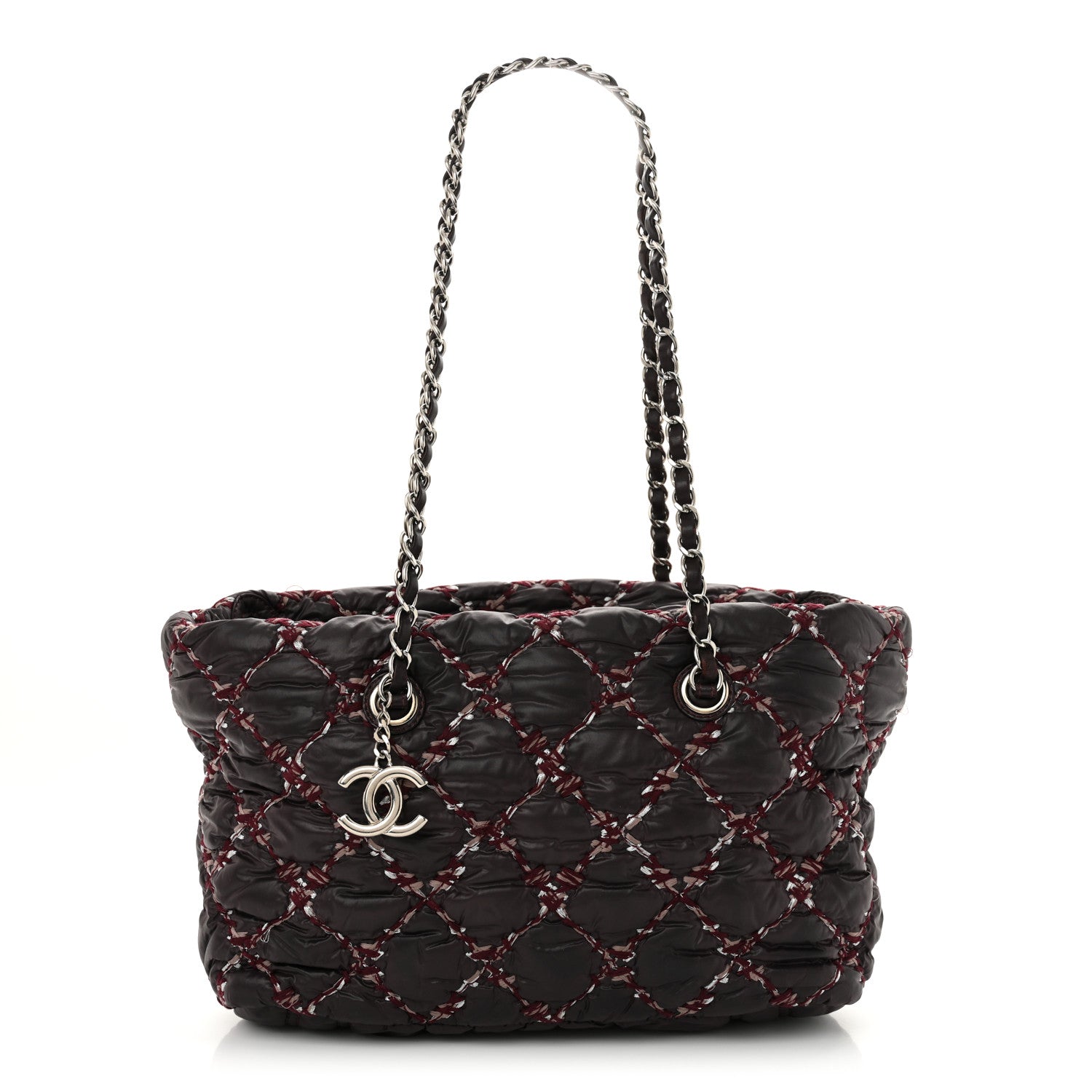 Chanel Nylon Quilted Tweed Stitch Bubble Tote Plum 1 of 14