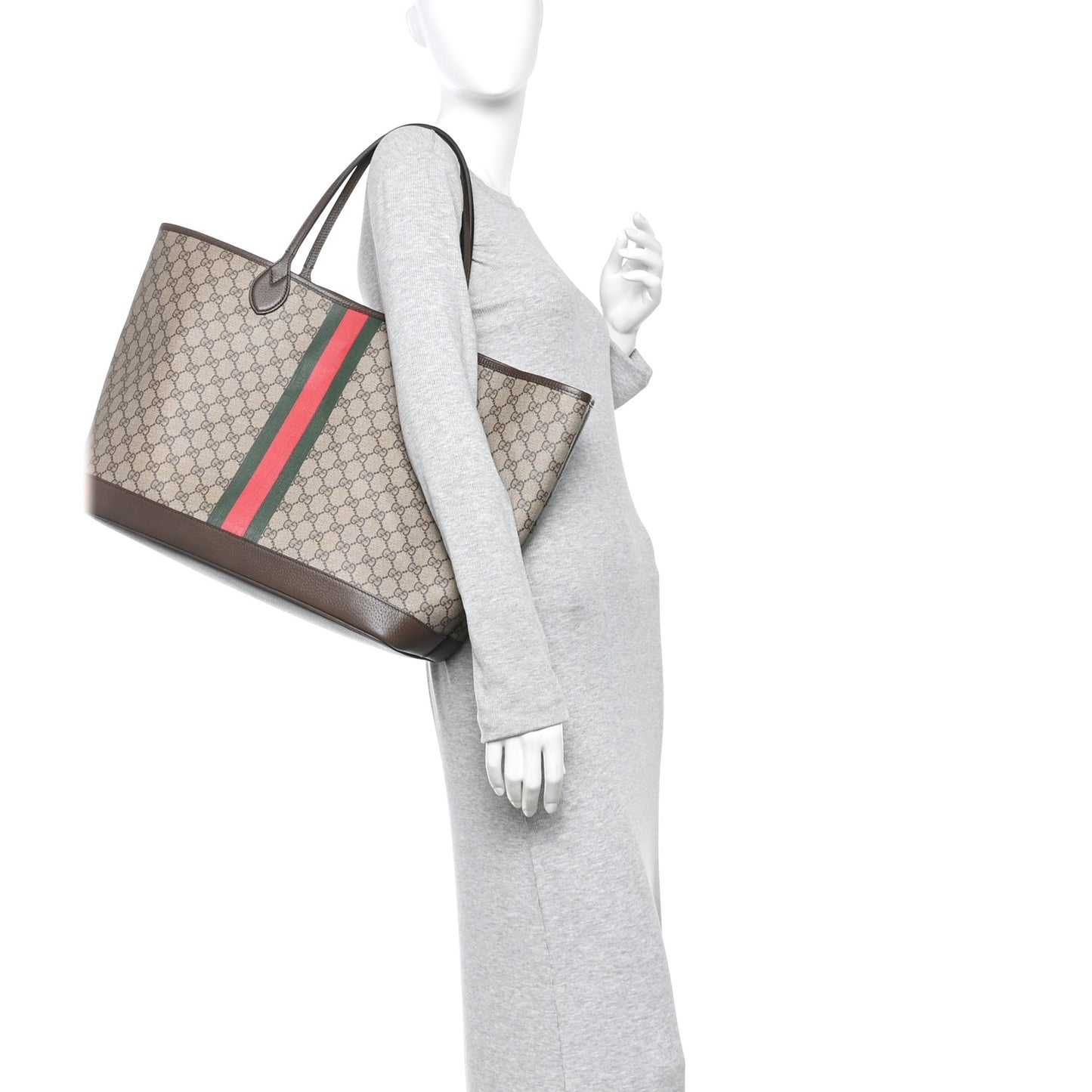 GG Supreme Monogram Textured Dollar Calfskin Web Large Ophidia Tote Beige Ebony New Acero