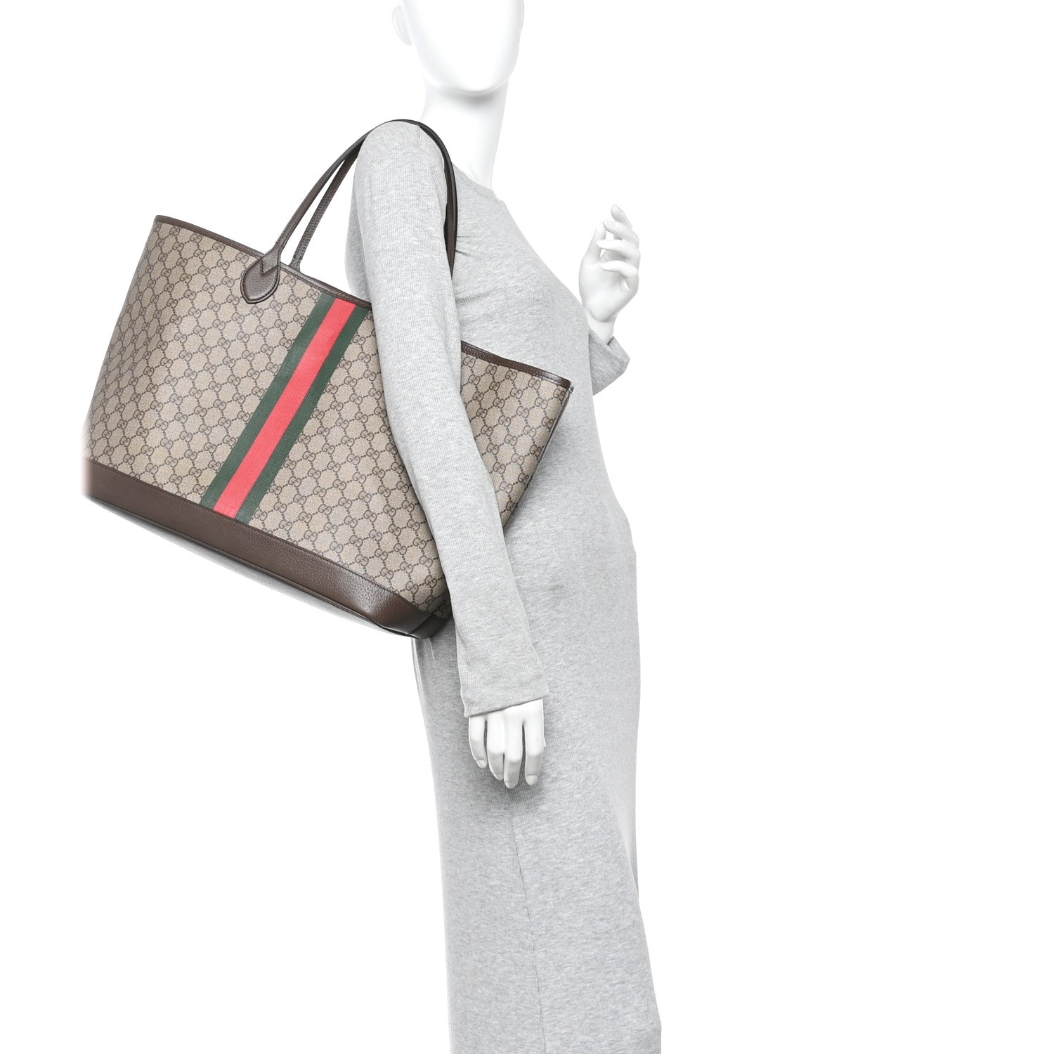 Gucci GG Supreme Monogram Textured Dollar Calfskin Web Large Ophidia Tote Beige Ebony New Acero 2 of 13