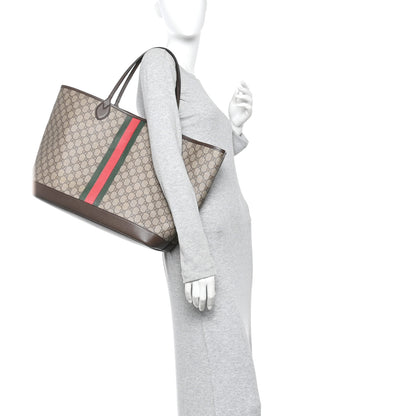 Gucci GG Supreme Monogram Textured Dollar Calfskin Web Large Ophidia Tote Beige Ebony New Acero 2 of 13