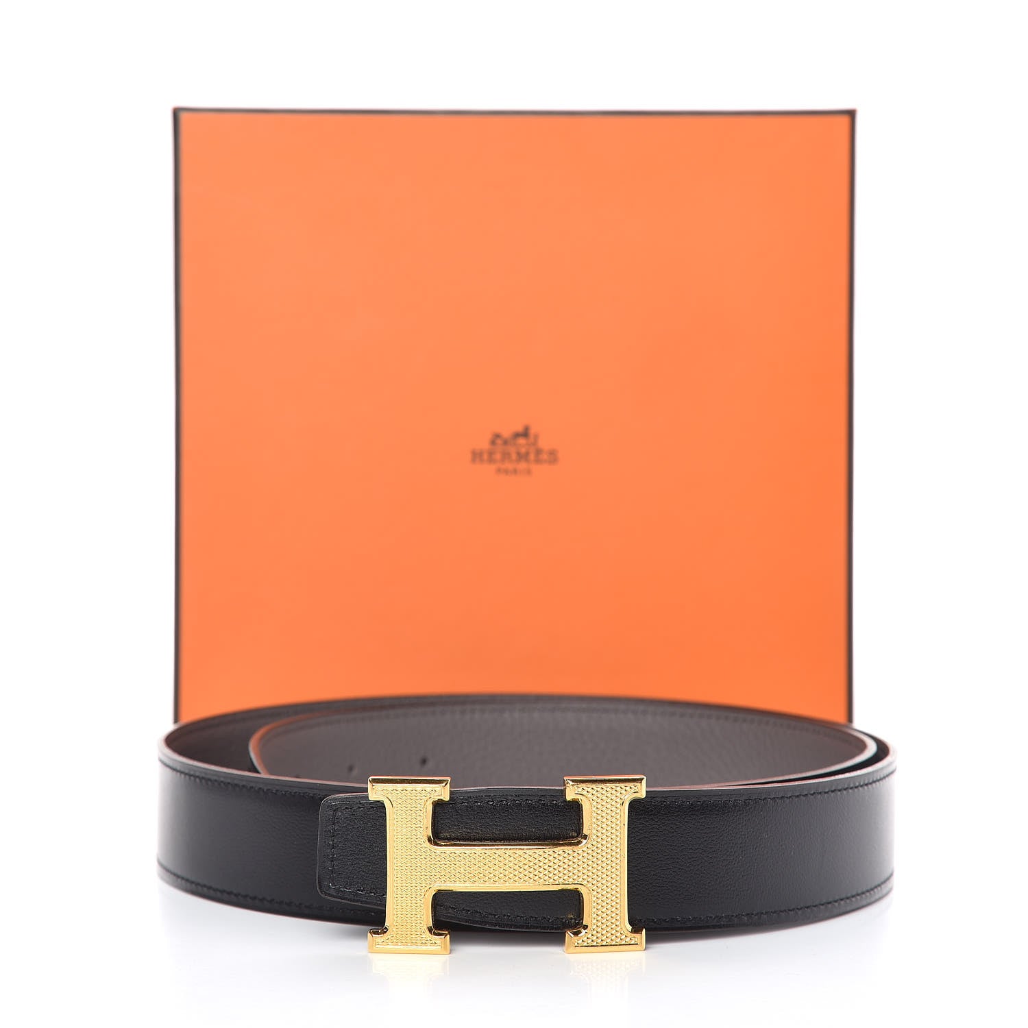 Hermes Box Togo 32mm Guilloche H Belt 90 Black Etain 7 of 7