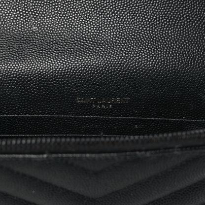 Saint Laurent Grain De Poudre Matelasse Chevron Monogram Monochrome Envelope Chain Wallet Black 6 of 9