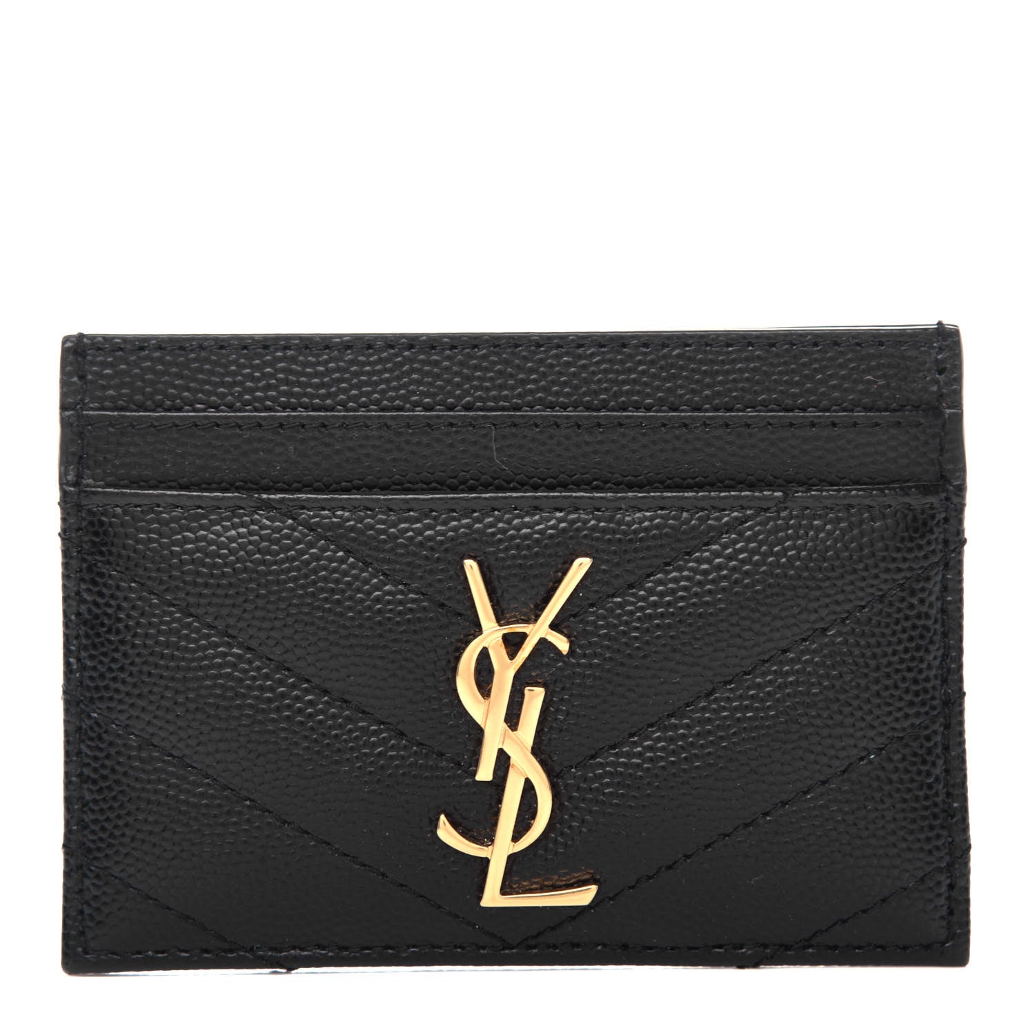 Saint Laurent Grain De Poudre Matelasse Chevron Monogram Credit Card Case Black 1 of 8