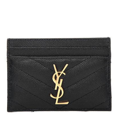 Saint Laurent Grain De Poudre Matelasse Chevron Monogram Credit Card Case Black 1 of 8