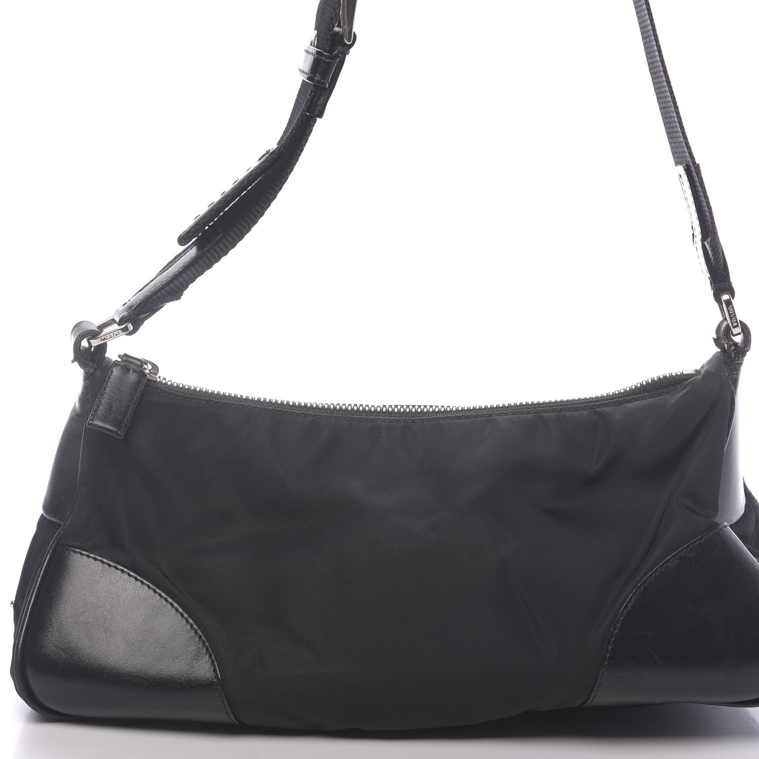 Prada Tessuto Nylon Soft Calf Shoulder Bag Black 7 of 13
