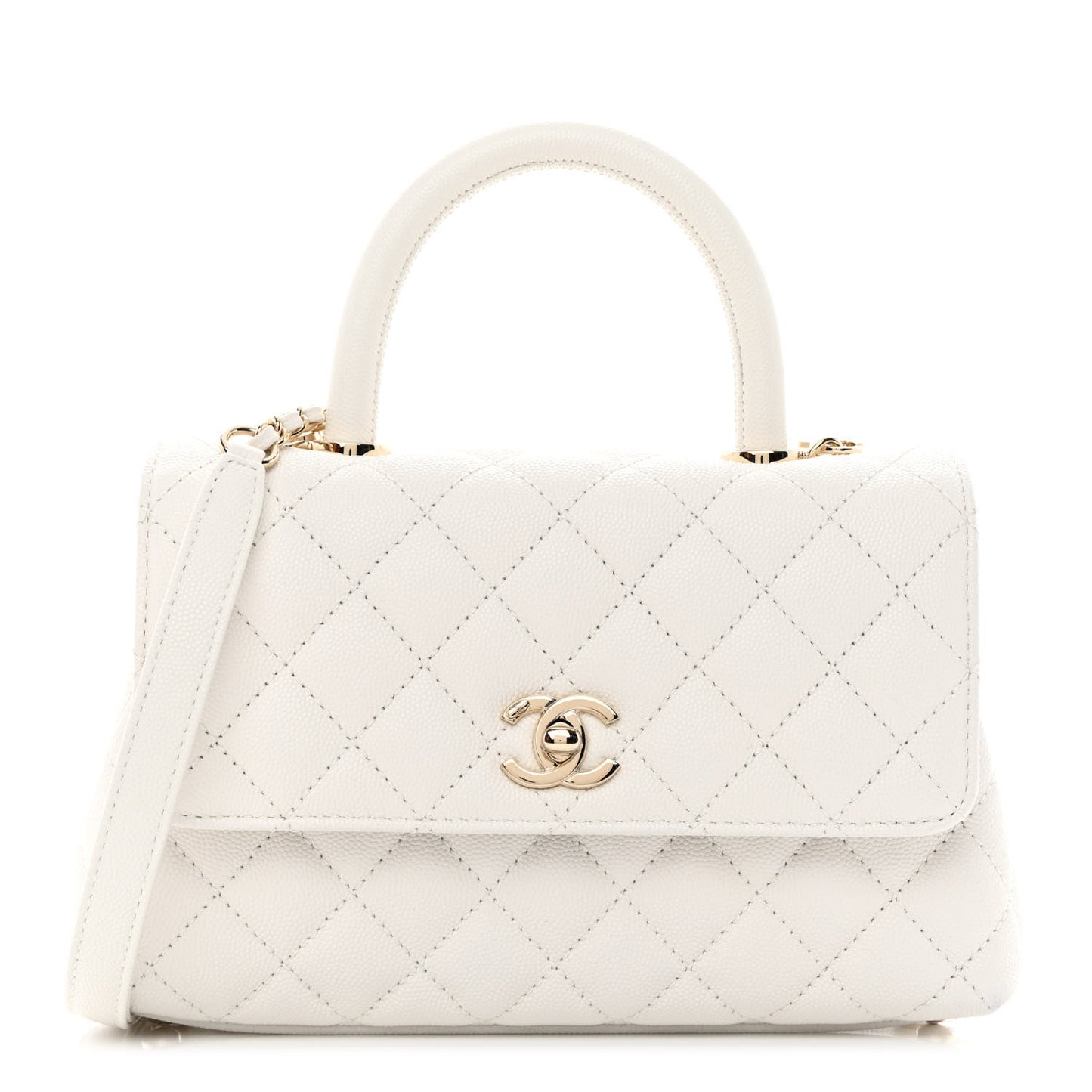 Caviar Quilted Mini Coco Handle Flap White
