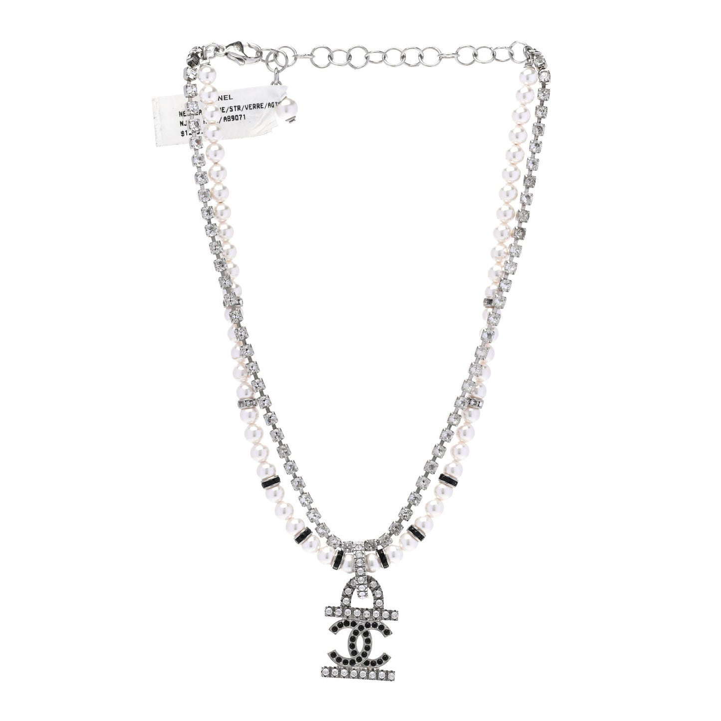 Pearl Crystal CC Choker Necklace Silver White Black