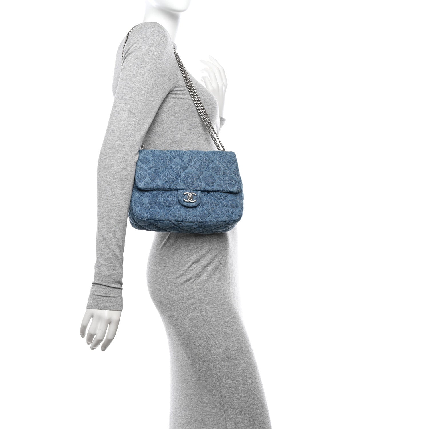 Chanel Denim Quilted Medium Camellia Sweetheart Flap Blue 2 of 12