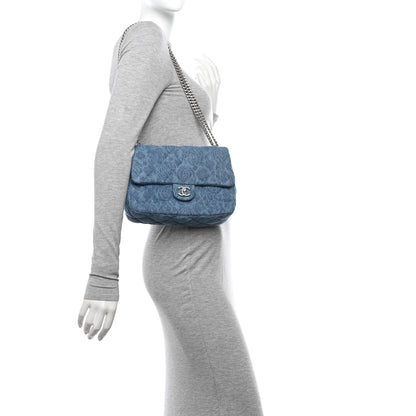 Chanel Denim Quilted Medium Camellia Sweetheart Flap Blue 2 of 12
