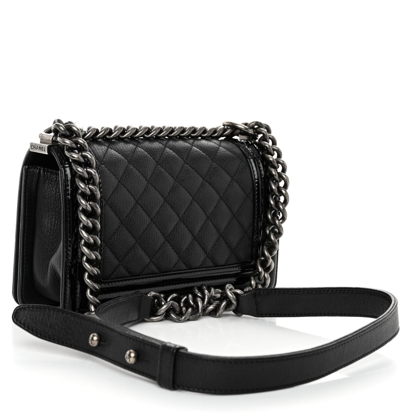 Goatskin Quilted Patent Small Duo Boy Flap Black
