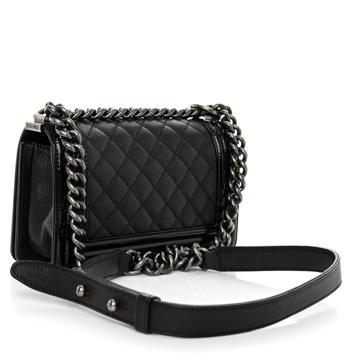 Chanel Goatskin Quilted Patent Small Duo Boy Flap Black 3 of 10
