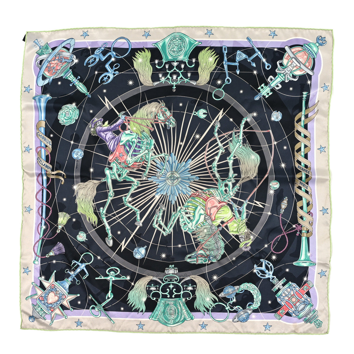 Hermes Silk Chorus Stellarum Scarf 70 Gris Nacre Anthracite 1 of 3