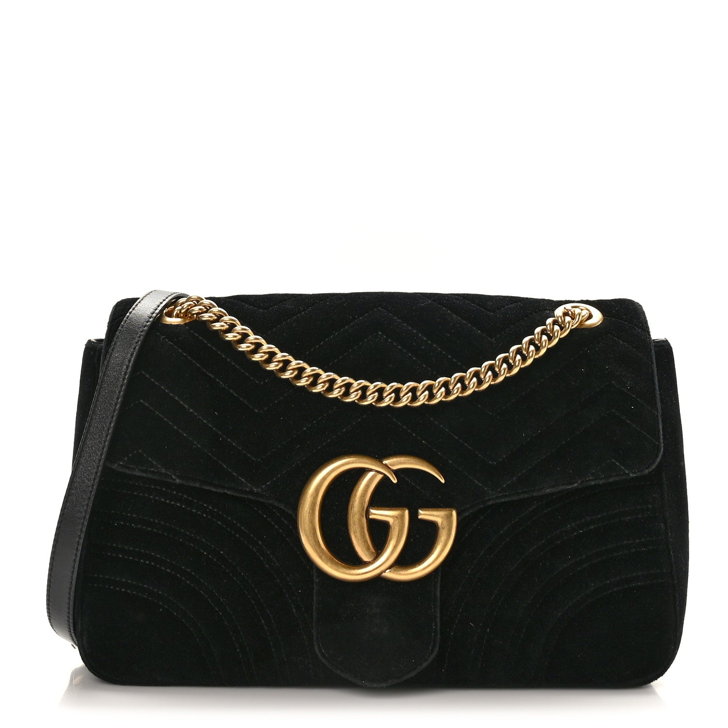 Gucci Velvet Matelasse Medium GG Marmont Shoulder Bag Black 1 of 9