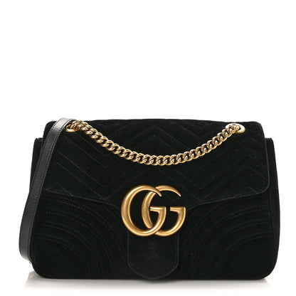 Gucci Velvet Matelasse Medium GG Marmont Shoulder Bag Black 1 of 9