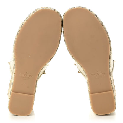 Valentino Garavani Calfskin Silk Rockstud Torchon Espadrille Wedge 25/115mm Slide Sandals 38 Light Ivory 5 of 9