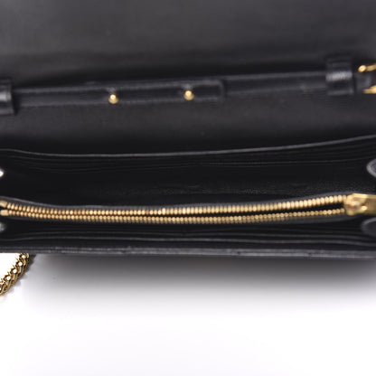 Saint Laurent Grain De Poudre Matelasse Chevron Monogram Chain Wallet Black 4 of 10