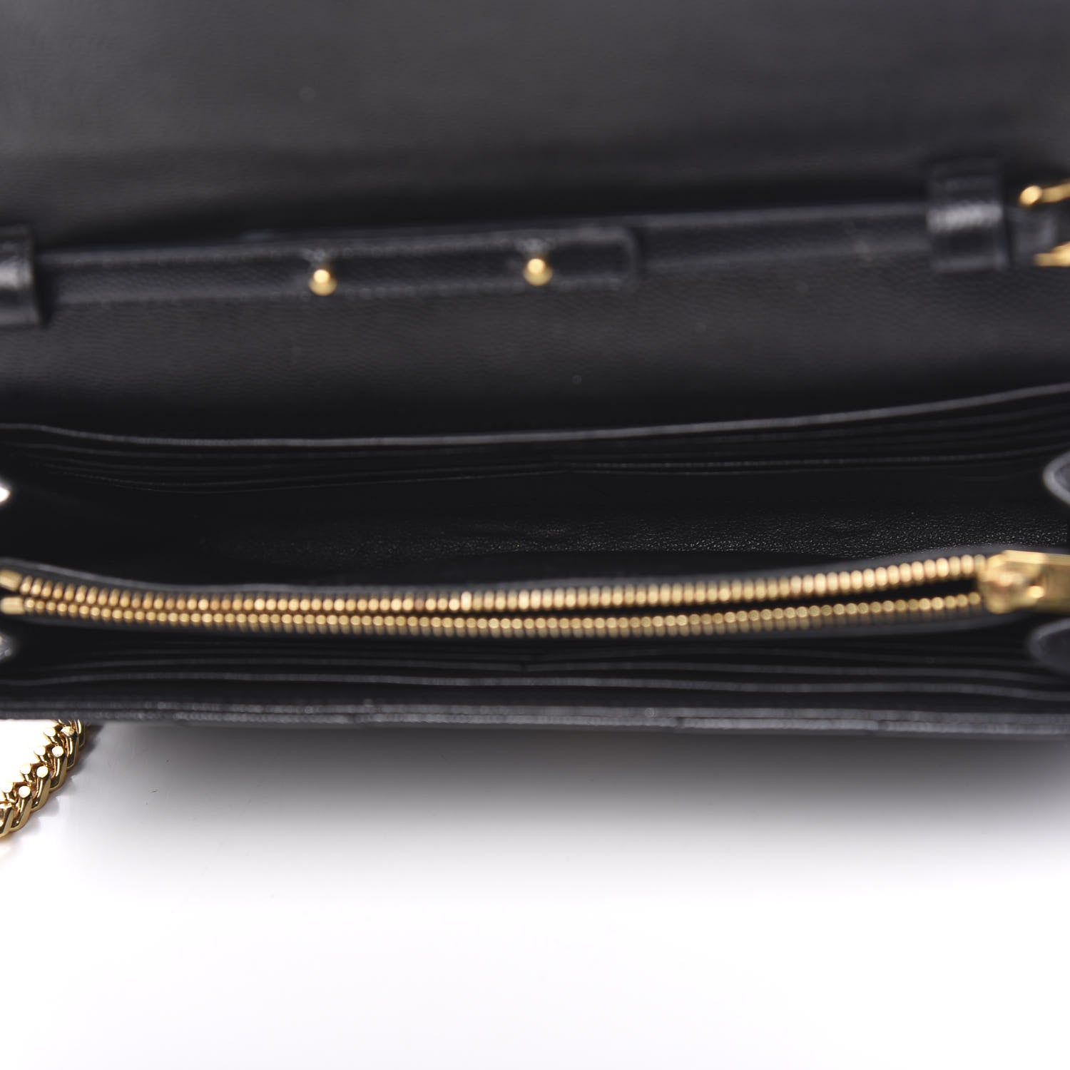 Saint Laurent Grain De Poudre Matelasse Chevron Monogram Chain Wallet Black 4 of 10