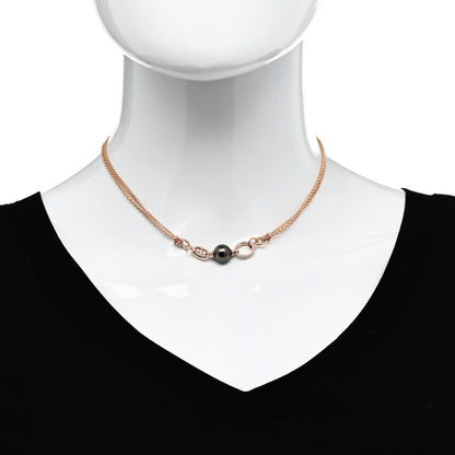 Hermes 18K Rose Gold Diamond Black Tahitian Pearl Albertine Necklace 2 of 5