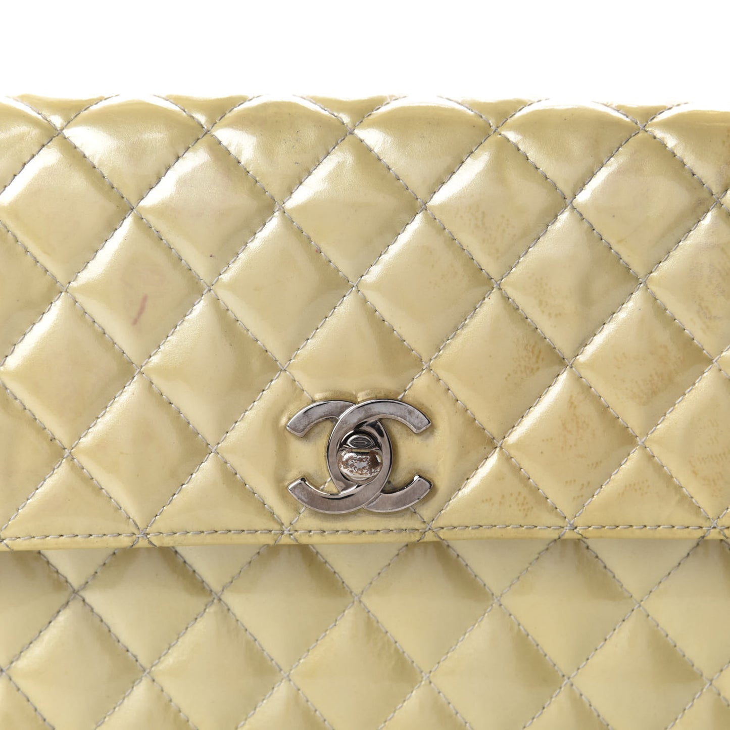 Patent Quilted Small Flap Beige