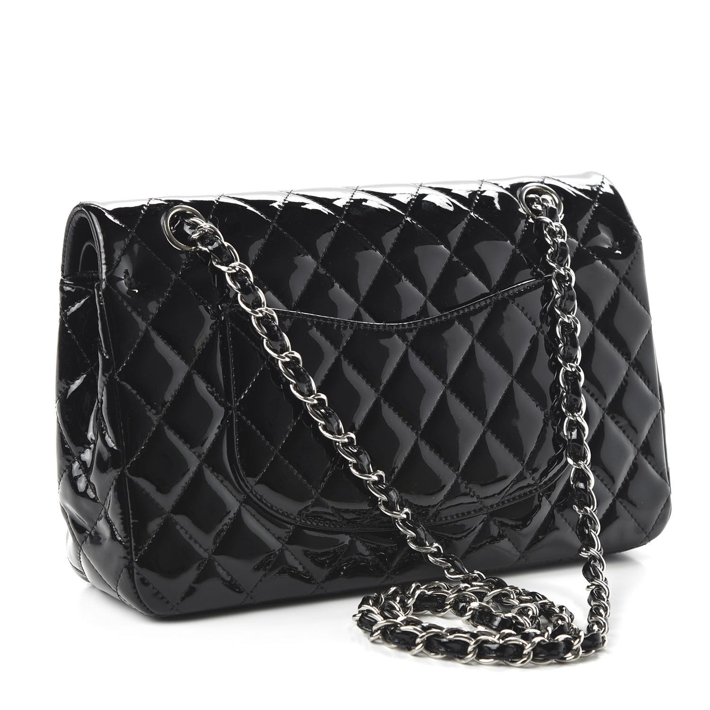 Patent Quilted Medium Double Flap Black