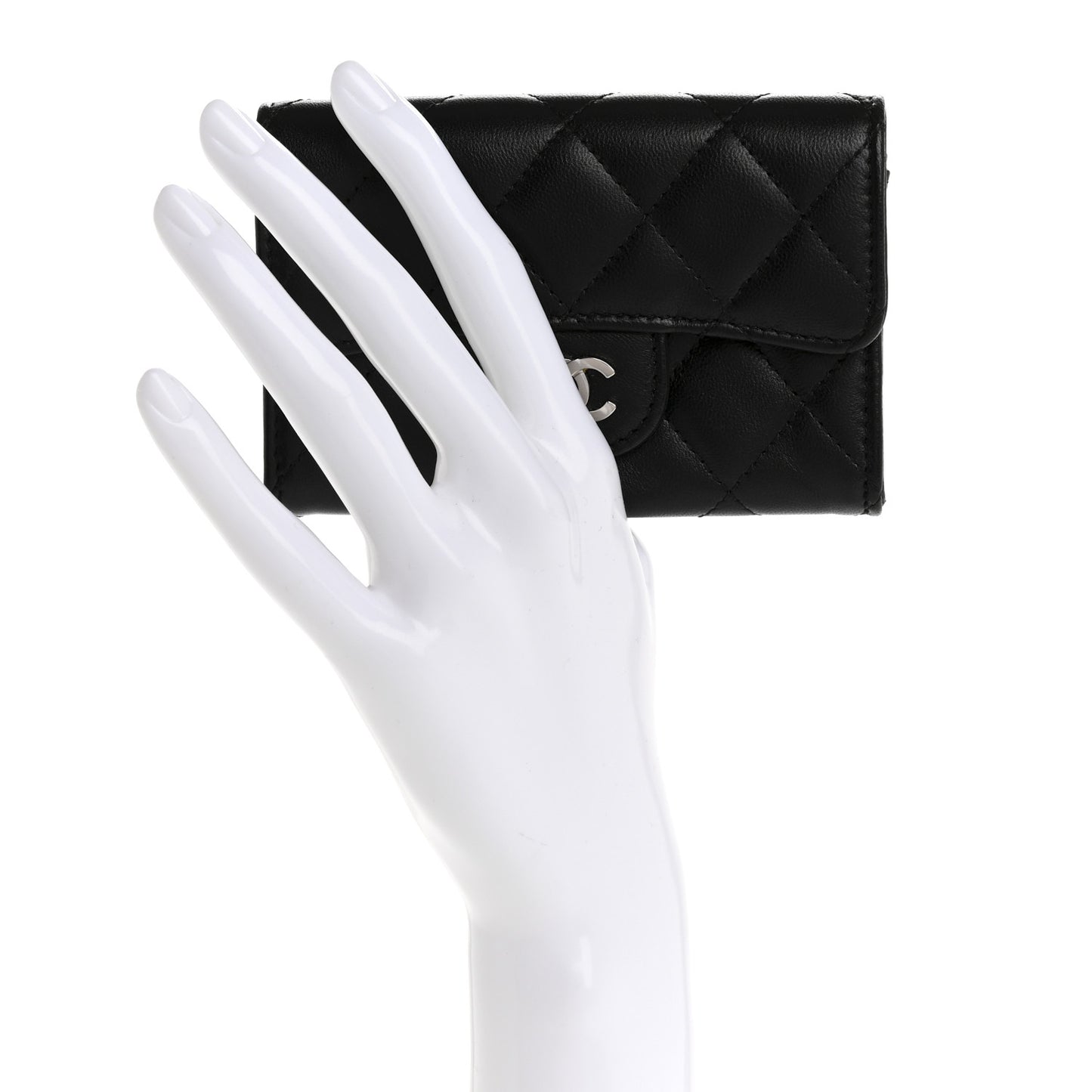 Lambskin Quilted Flap Card Holder Wallet Black