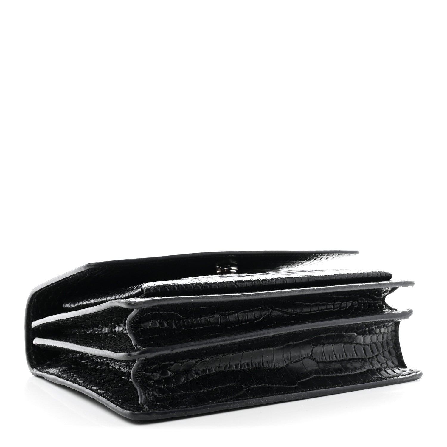 Saint Laurent Calfskin Crocodile Embossed Medium Monogram Sunset Black 4 of 11