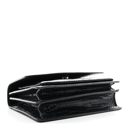 Saint Laurent Calfskin Crocodile Embossed Medium Monogram Sunset Black 4 of 11