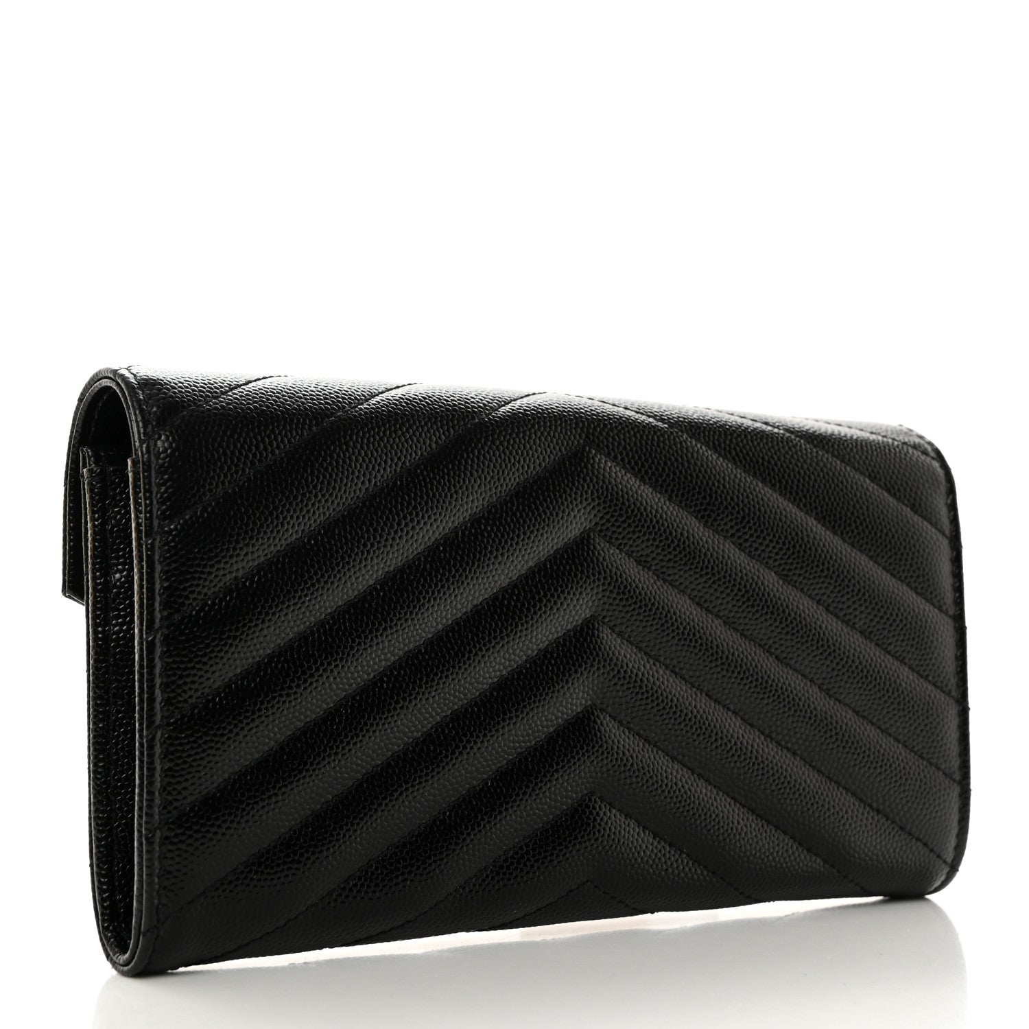 Saint Laurent Grain De Poudre Matelasse Chevron Monogram Flap Wallet Black 3 of 8