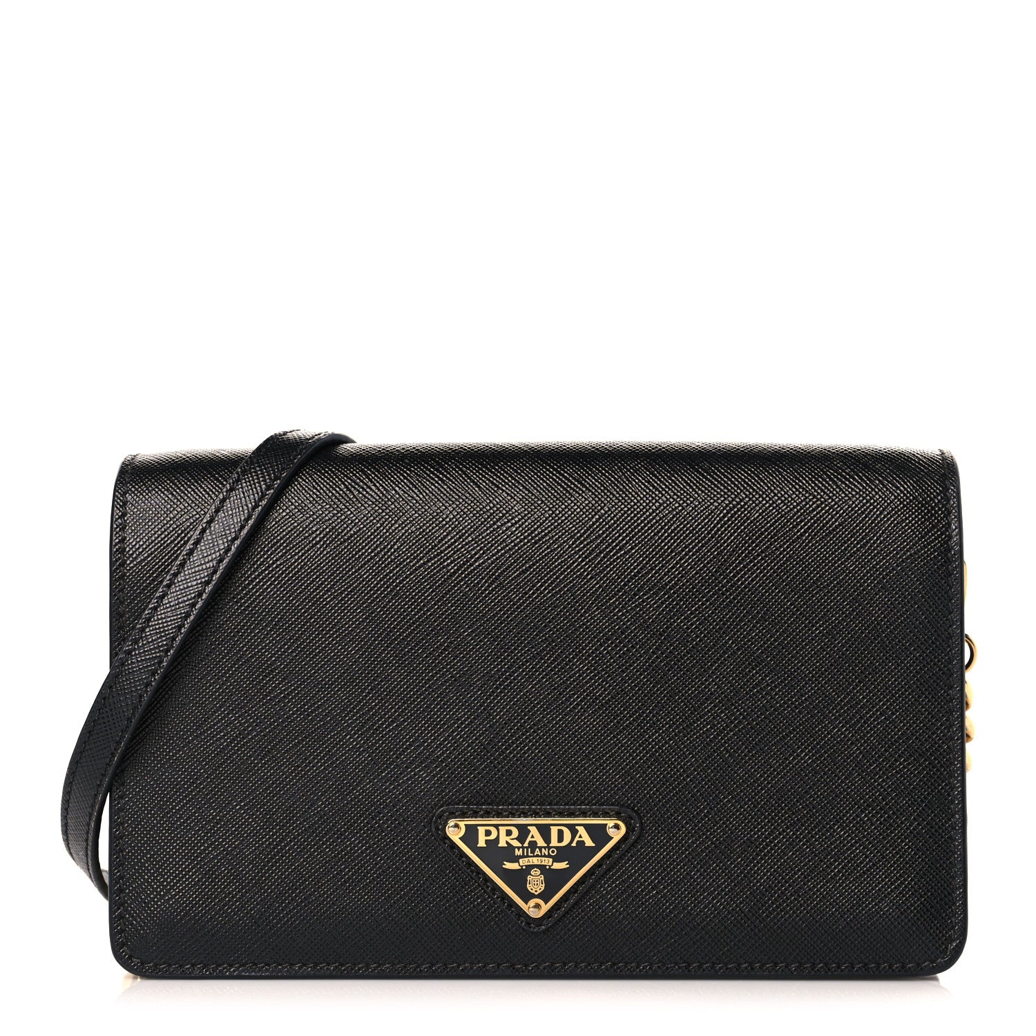 Prada Saffiano Flap Wallet With Strap Black 1 of 9