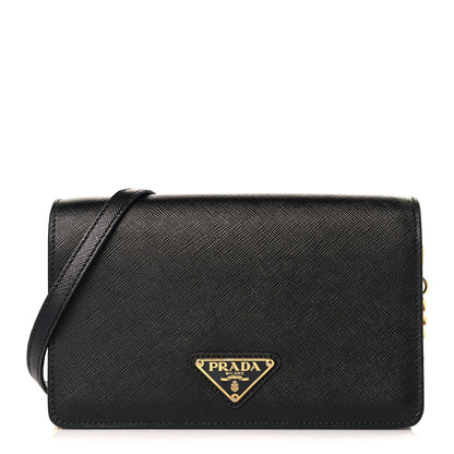 Prada Saffiano Flap Wallet With Strap Black 1 of 9