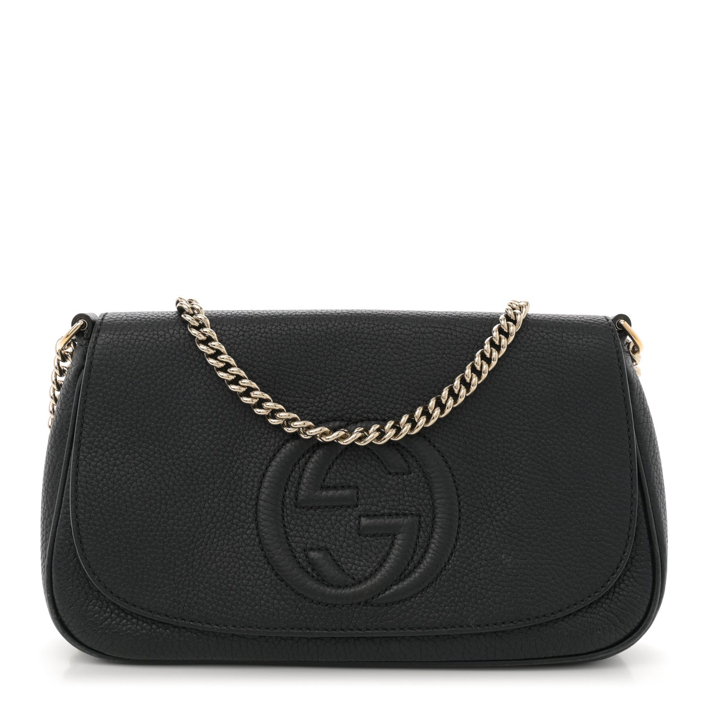 Pebbled Calfskin Medium Soho Flap Crossbody Black