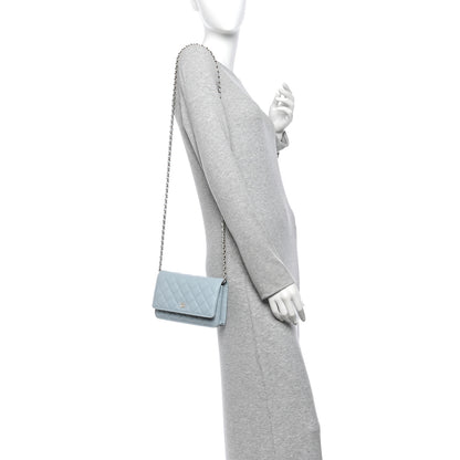 Chanel Caviar Quilted Wallet on Chain WOC Light Blue 2 of 11