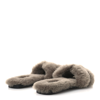 Hermes Woolskin Oran Sandals 38.5 Etoupe 5 of 9