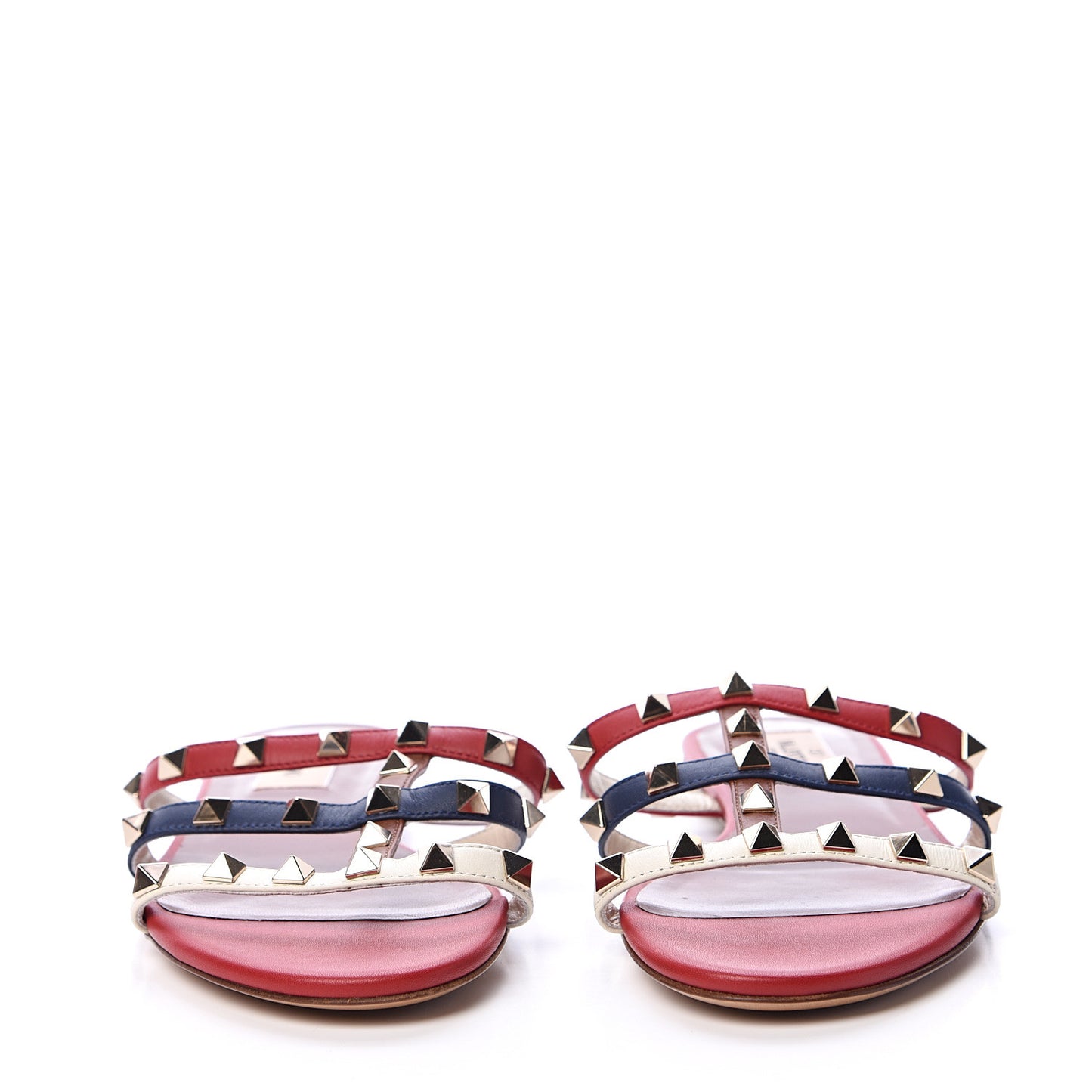 Calfskin Rockstud Caged Flat Slide Sandals 36 Multicolor