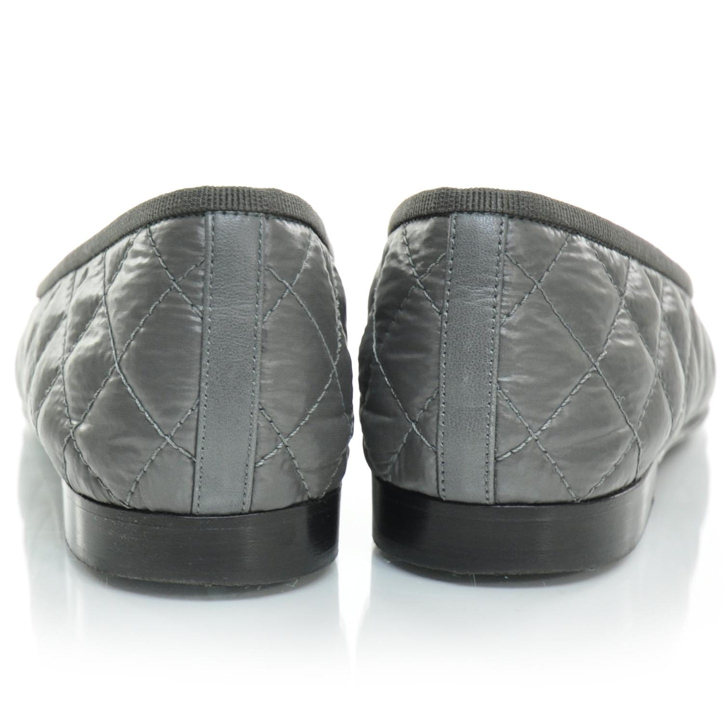 Nylon Quilted Cap Toe Ballerina Flats 39.5 Black and Gray