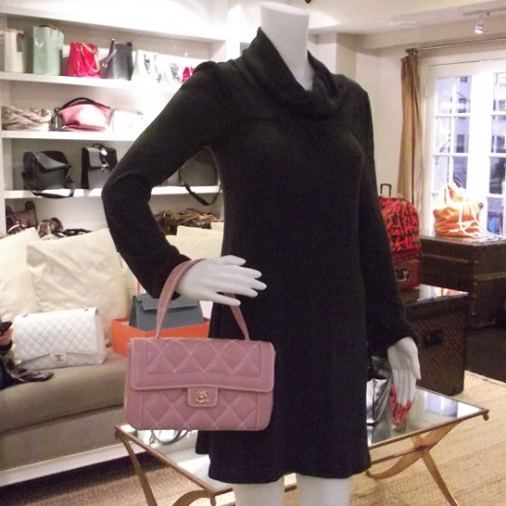 Leather Quilted Flap Handbag Pink