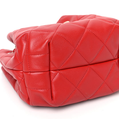 Chanel Lambskin Quilted CC Dweller Drawstring Bucket Bag Red 8 of 12