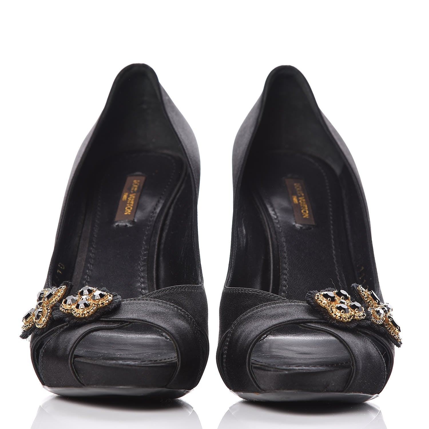 Louis Vuitton Satin Athen Peep Toe Pumps 38 Black 2 of 10