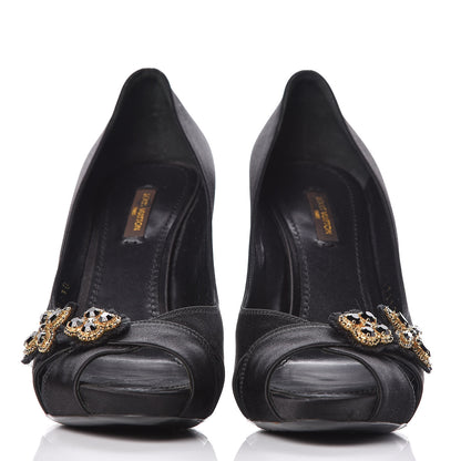 Louis Vuitton Satin Athen Peep Toe Pumps 38 Black 2 of 10