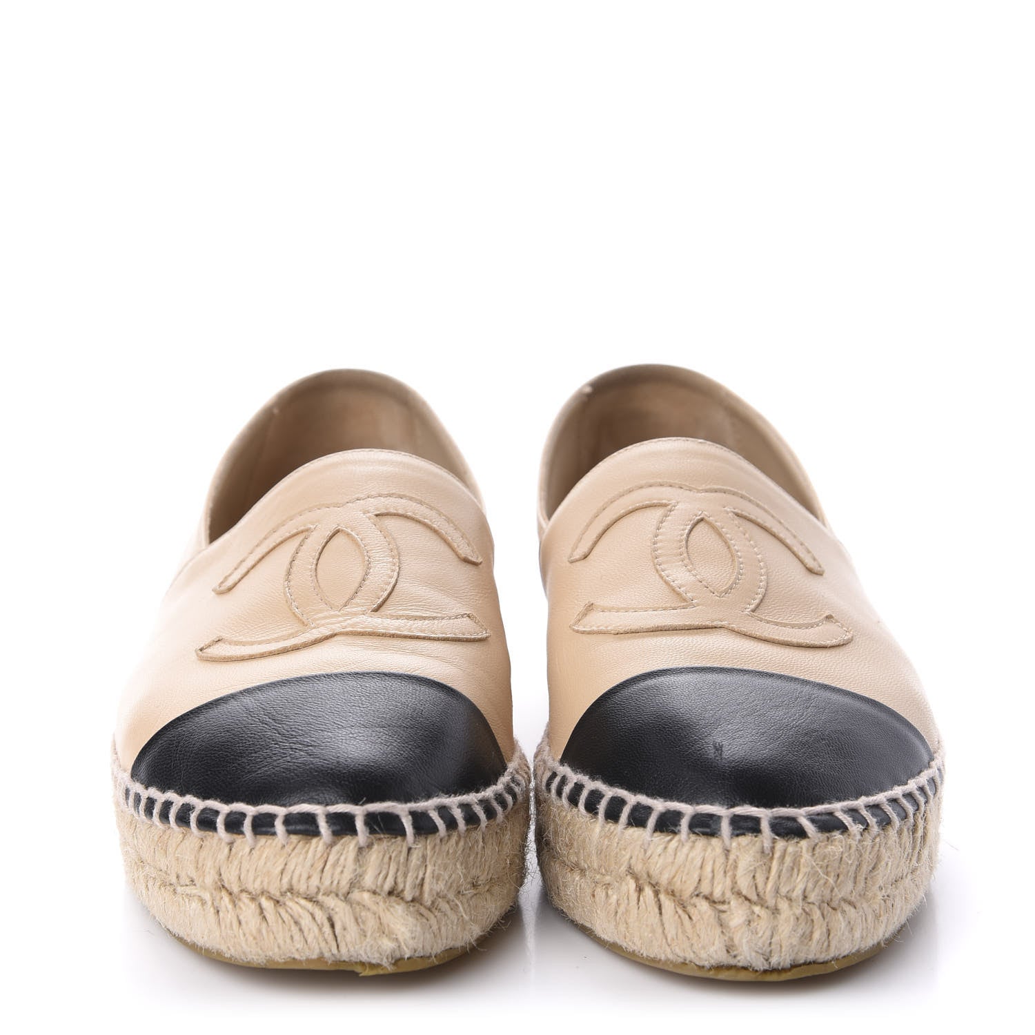 Chanel Lambskin CC Espadrilles 37 Beige Black 2 of 15