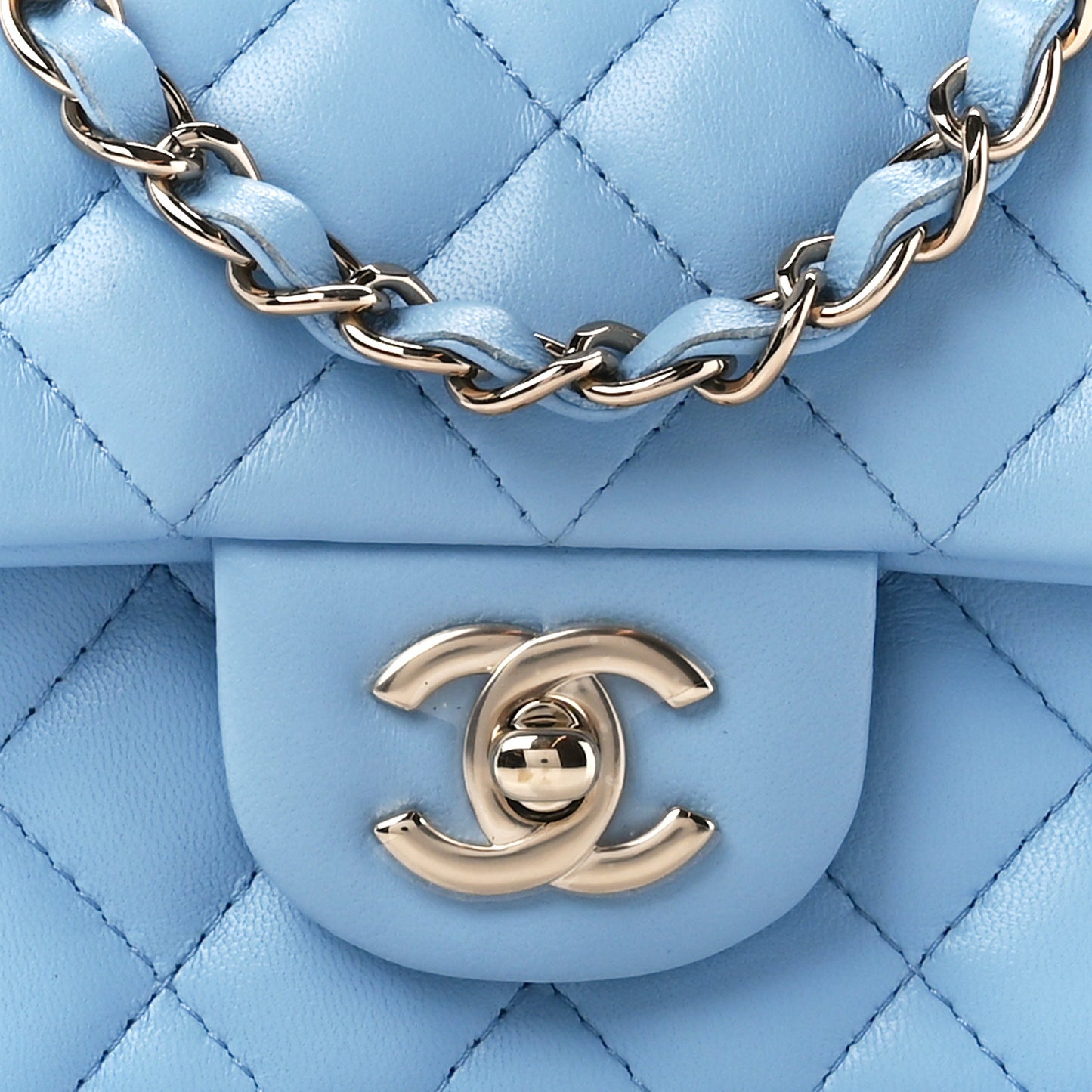 Lambskin Quilted Mini Rectangular Flap Light Blue