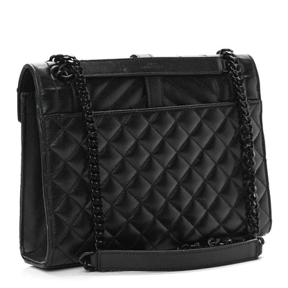 Saint Laurent Grain De Poudre Textured Mixed Matelasse Triquilt Medium Monogram Satchel Black 2 of 11