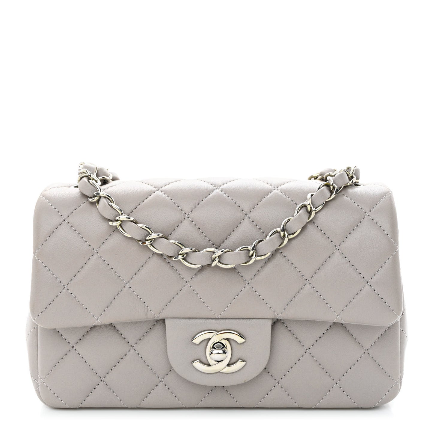Lambskin Quilted Mini Rectangular Flap Grey