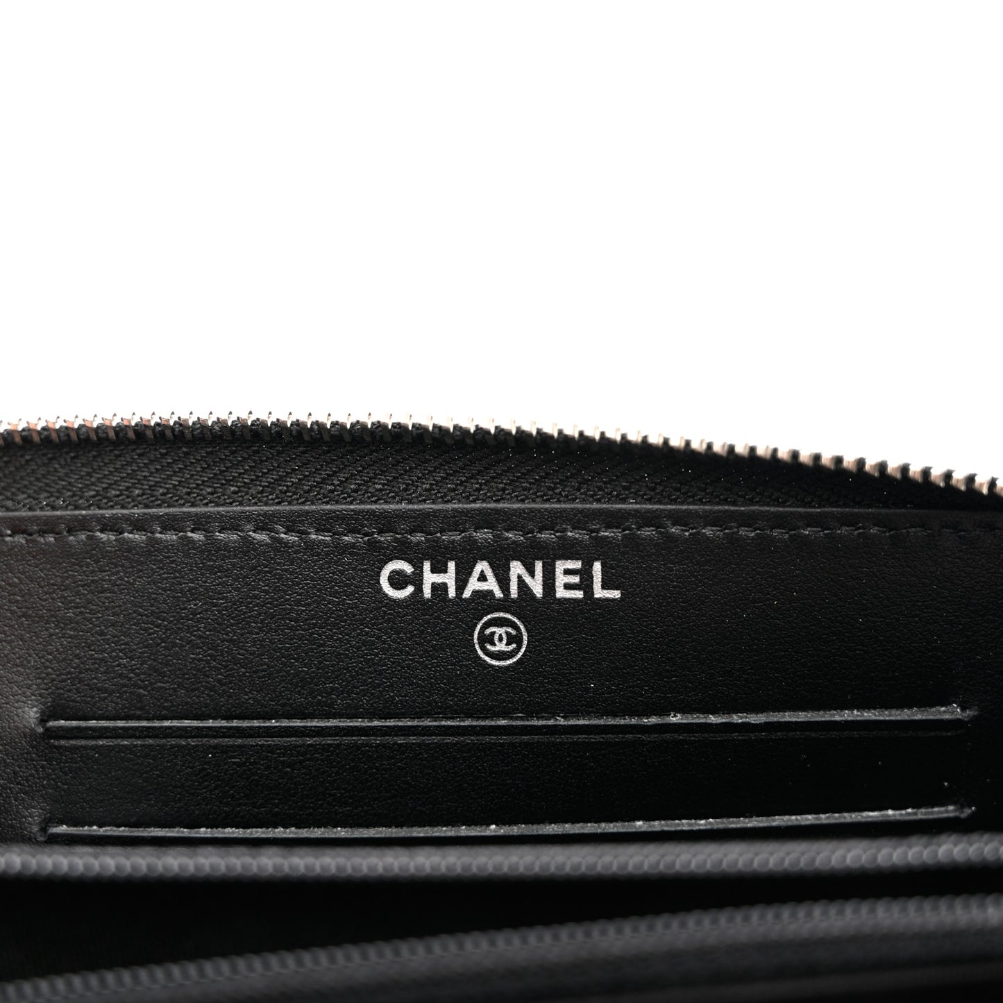 Goatskin Camellia Embossed Medium Zip Around Wallet Black