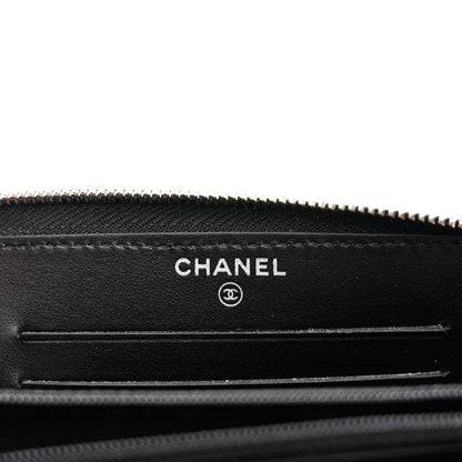 Chanel Goatskin Camellia Embossed Medium Zip Around Wallet Black 7 of 9