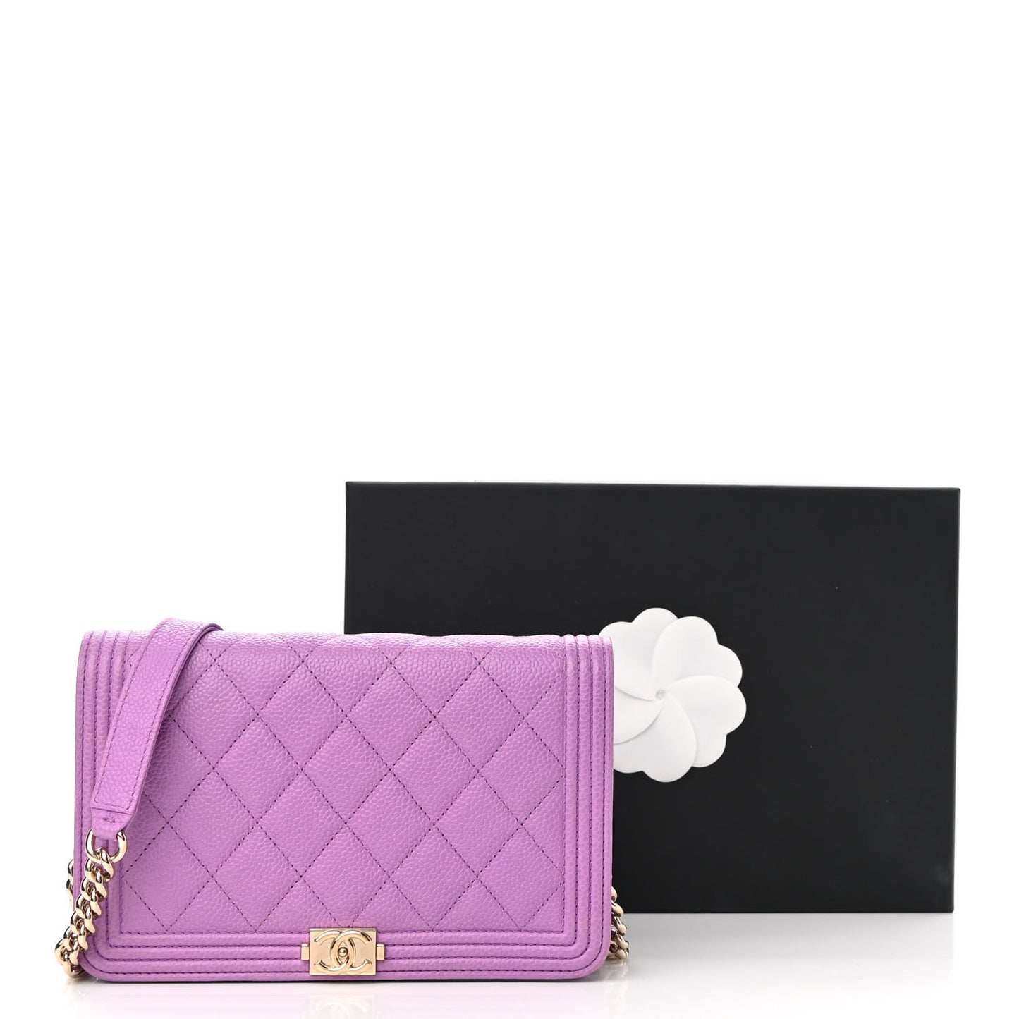 Caviar Quilted Boy Wallet On Chain WOC Purple