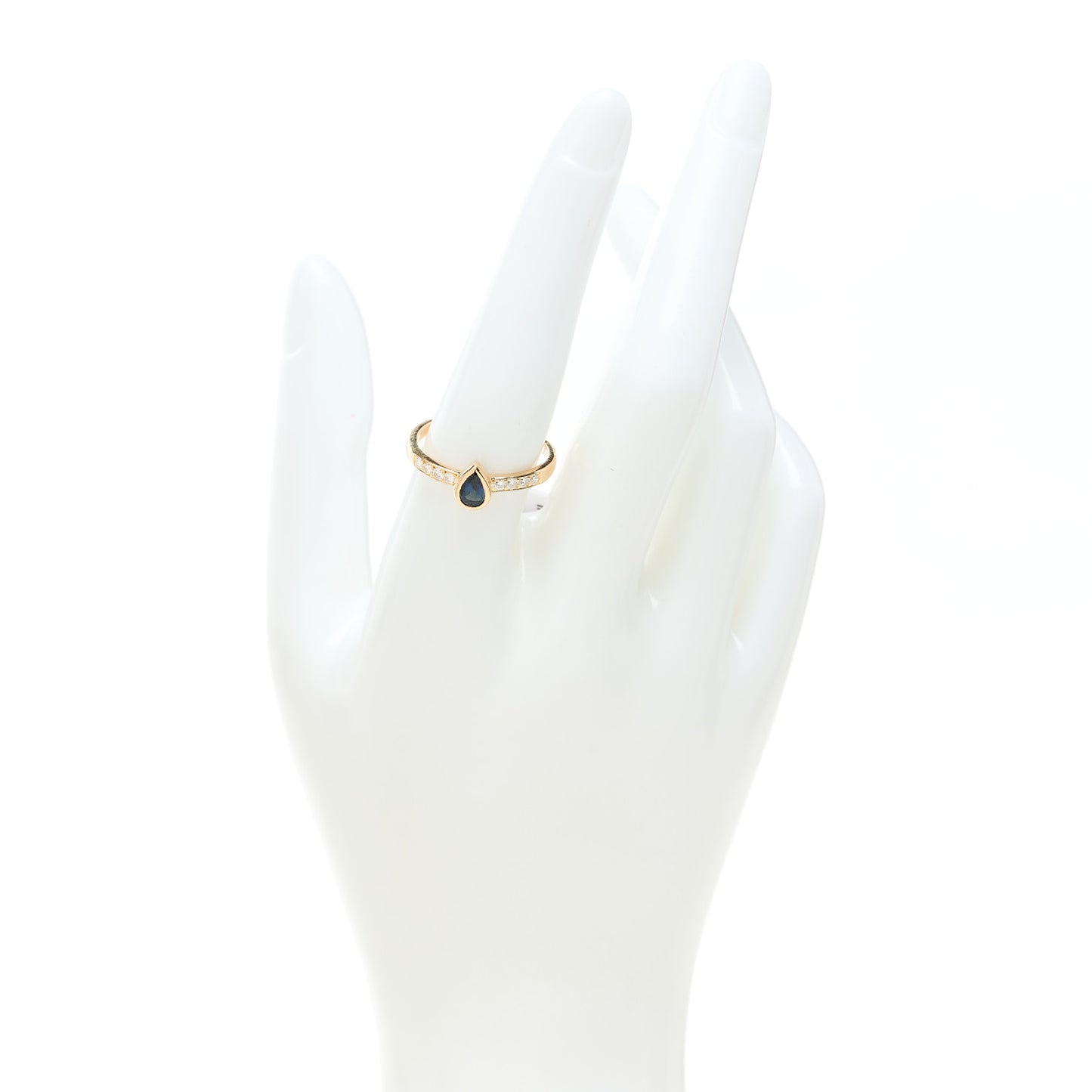 18K Yellow Gold Blue Sapphire Diamond Ring 56 7.75