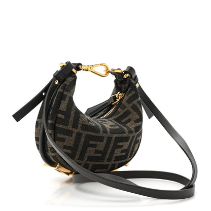 Fendi Fabric Jacquard FF 1974 Nano Fendigraphy Hobo Charm Tobacco Moro 3 of 10
